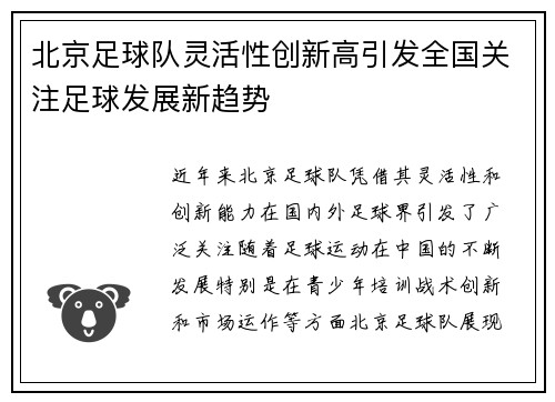北京足球队灵活性创新高引发全国关注足球发展新趋势